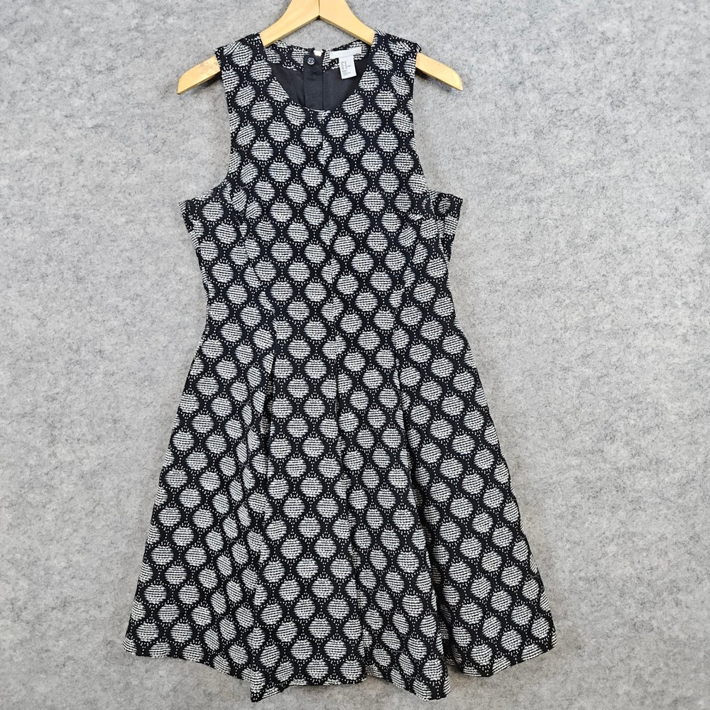 H&M Fit & Flare Women's Dress Sleeveless Black & White Geometric Pattern Size 10